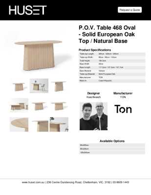 Tear Sheet: P.O.V. Table 468 Oval - Solid European Oak Top / Natural Base