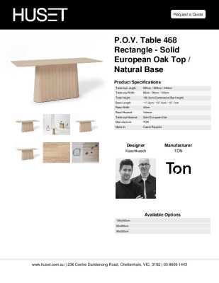 Tear Sheet: P.O.V. Table 468 Rectangle - Solid European Oak Top / Natural Base