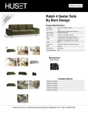 Tear Sheet: Ralph 4 Seater Sofa by Bent Design