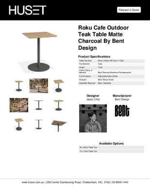 Tear Sheet: Roku Cafe Outdoor Teak Table Matte Charcoal by Bent Design
