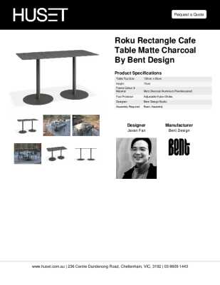 Tear Sheet: Roku Rectangle Cafe Table Matte Charcoal by Bent Design