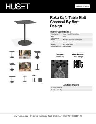 Tear Sheet: Roku Cafe Table Matt Charcoal by Bent Design