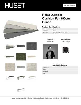 Tear Sheet: Roku Outdoor Cushion for 190cm Bench