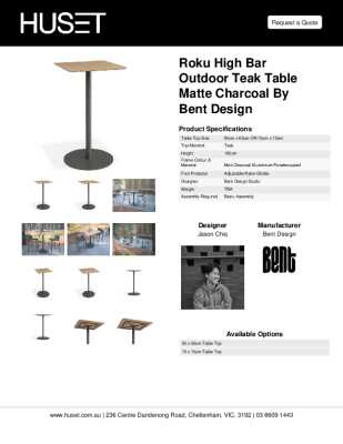 Tear Sheet: Roku High Bar Outdoor Teak Table Matte Charcoal by Bent Design