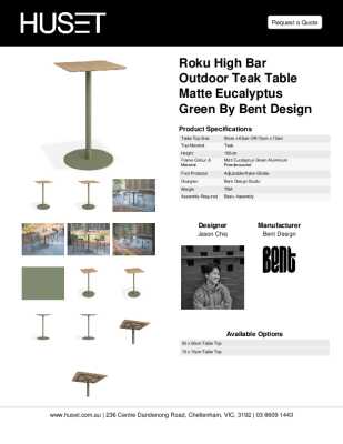 Tear Sheet: Roku High Bar Outdoor Teak Table Matte Eucalyptus Green by Bent Design