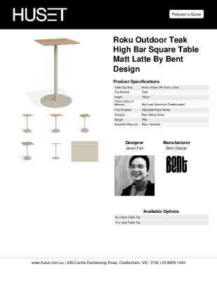 Tear Sheet: Roku Outdoor Teak High Bar Square Table Matt Latte by Bent Design
