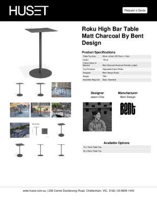 Tear Sheet: Roku High Bar Table Matt Charcoal by Bent Design