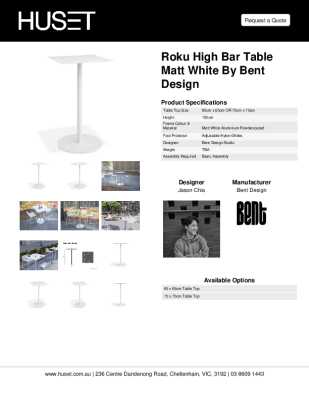 Tear Sheet: Roku High Bar Table Matt White by Bent Design