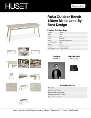 Tear Sheet: Roku Outdoor Bench 120cm Matte Latte by Bent Design