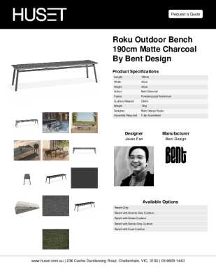 Tear Sheet: Roku Outdoor Bench 190cm Matte Charcoal by Bent Design