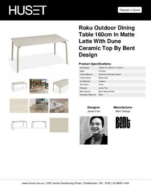 Tear Sheet: Roku Outdoor Dining Table 160cm in Matte Latte with Dune Ceramic Top by Bent Design
