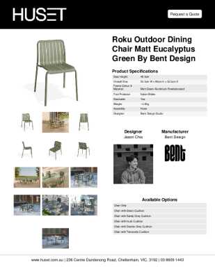 Tear Sheet: Roku Outdoor Dining Chair Matt Eucalyptus Green By Bent Design 