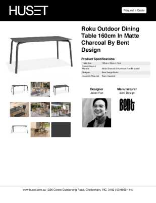 Tear Sheet: Roku Outdoor Dining Table 160cm in Matte Charcoal by Bent Design