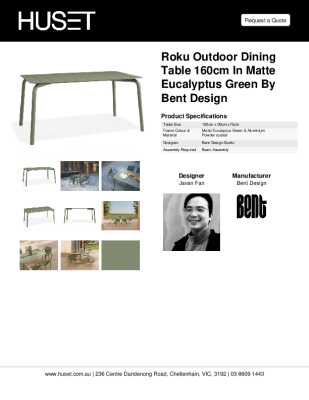 Tear Sheet: Roku Outdoor Dining Table 160cm in Matte Eucalyptus Green by Bent Design
