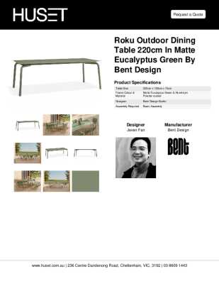 Tear Sheet: Roku Outdoor Dining Table 220cm in Matte Eucalyptus Green by Bent Design