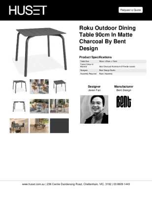 Tear Sheet: Roku Outdoor Dining Table 90cm in Matte Charcoal by Bent Design