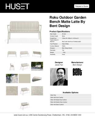 Tear Sheet: Roku Outdoor Garden Bench Matte Latte by Bent Design