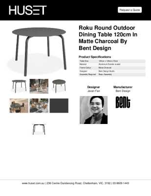 Tear Sheet: Roku Round Outdoor Dining Table 120cm in Matte Charcoal by Bent Design