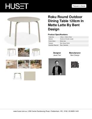 Tear Sheet: Roku Round Outdoor Dining Table 120cm in Matte Latte by Bent Design
