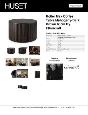 Tear Sheet: Roller Max Coffee Table Mahogany-Dark Brown 60cm by Ethnicraft