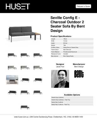 Tear Sheet: Seville Config E - Charcoal Outdoor 2 Seater Sofa by Bent Design