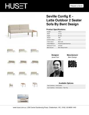 Tear Sheet: Seville Config E - Latte Outdoor 2 Seater Sofa by Bent Design