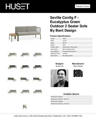 Tear Sheet: Seville Config F - Eucalyptus Green Outdoor 2 Seater Sofa by Bent Design