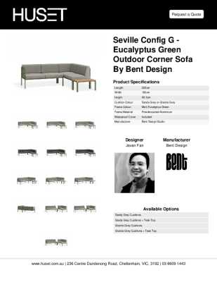 Tear Sheet: Seville Config G - Eucalyptus Green Outdoor Corner Sofa by Bent Design