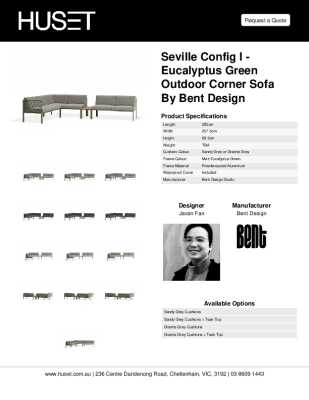 Tear Sheet: Seville Config I - Eucalyptus Green Outdoor Corner Sofa by Bent Design