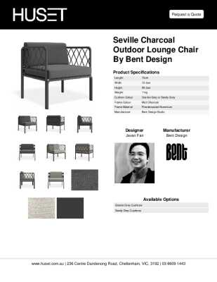 Tear Sheet: Seville Charcoal Outdoor Lounge Chair by Bent Design