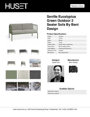 Tear Sheet: Seville Eucalyptus Green Outdoor 2 Seater Sofa by Bent Design