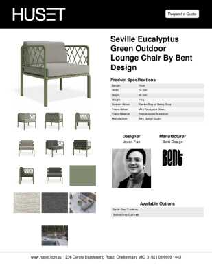 Tear Sheet: Seville Eucalyptus Green Outdoor Lounge Chair by Bent Design	