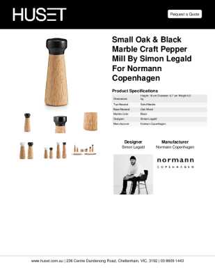 Tear Sheet: Small Oak & Black Marble Craft Pepper Mill by Simon Legald for Normann Copenhagen