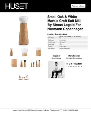 Tear Sheet: Small Oak & White Marble Craft Salt Mill by Simon Legald for Normann Copenhagen