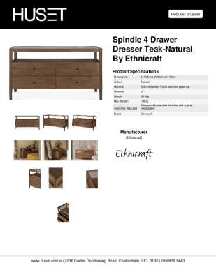 Tear Sheet: Spindle 4 Drawer Dresser Teak-Natural by Ethnicraft