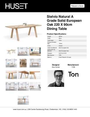Tear Sheet: Stelvio Natural A Grade Solid European Oak 220 X 90cm Dining Table