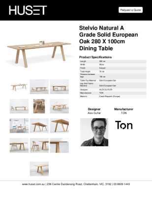 Tear Sheet: Stelvio Natural A Grade Solid European Oak 280 X 100cm Dining Table