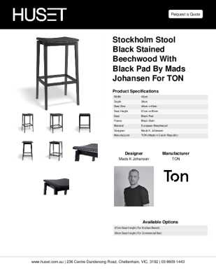 Tear Sheet: Stockholm Stool Black Stained Beechwood with Black Pad by Mads Johansen for TON