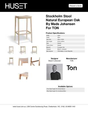 Tear Sheet: Stockholm Stool Natural European Oak by Mads Johansen for TON