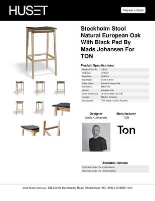 Tear Sheet: Stockholm Stool Natural European Oak with Black Pad by Mads Johansen for TON