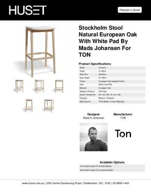 Tear Sheet: Stockholm Stool Natural European Oak with White Pad by Mads Johansen for TON