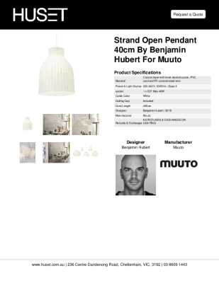Tear Sheet: Strand Open Pendant 40cm by Benjamin Hubert for Muuto