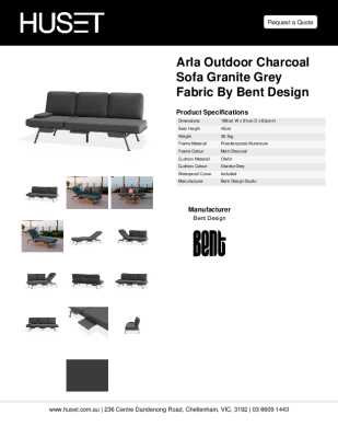 Tear Sheet: Arla Outdoor Charcoal Sofa Granite Grey Fabric by Bent Design