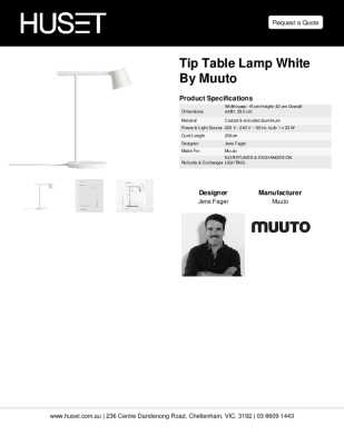 Tear Sheet: Tip Table Lamp White by Muuto