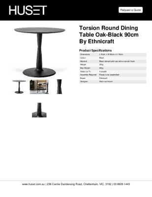 Tear Sheet: Torsion Round Dining Table Oak-Black 90cm by Ethnicraft