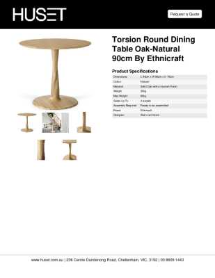 Tear Sheet: Torsion Round Dining Table Oak-Natural 90cm by Ethnicraft