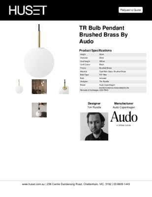 Tear Sheet: TR Bulb Pendant Brushed Brass by Audo
