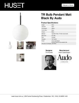 Tear Sheet: TR Bulb Pendant Matt Black by Audo