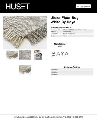 Tear Sheet: Ulster Floor Rug White by Baya