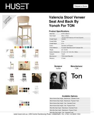 Tear Sheet: Valencia Stool Veneer Seat and Back by Yonoh for TON